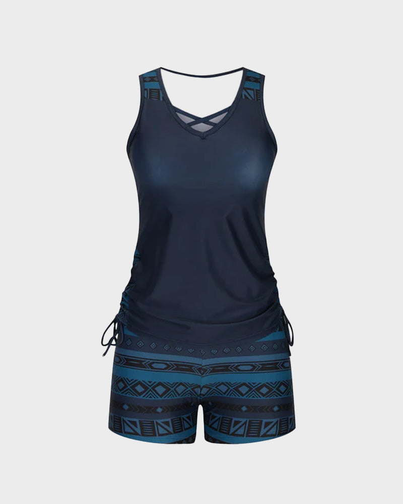 ⏰LAST DAY 50% OFF - Miraclesuit Women's Tummy Control Tankini Set with Built-In Bra – Flattering Boho Swimwear with Shorts