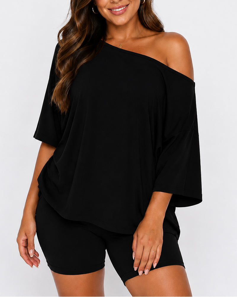 Off Shoulder Top and Fitted Shorts Lounge Set