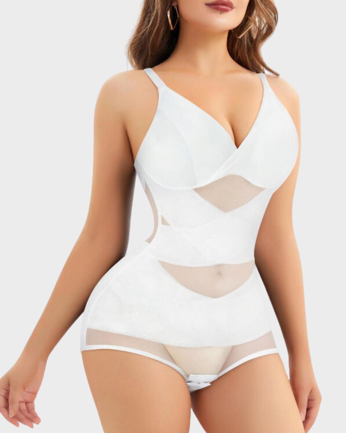 V Neck Built in Bra Mesh Breathable Shapewear