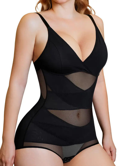 V Neck Built in Bra Mesh Breathable Shapewear