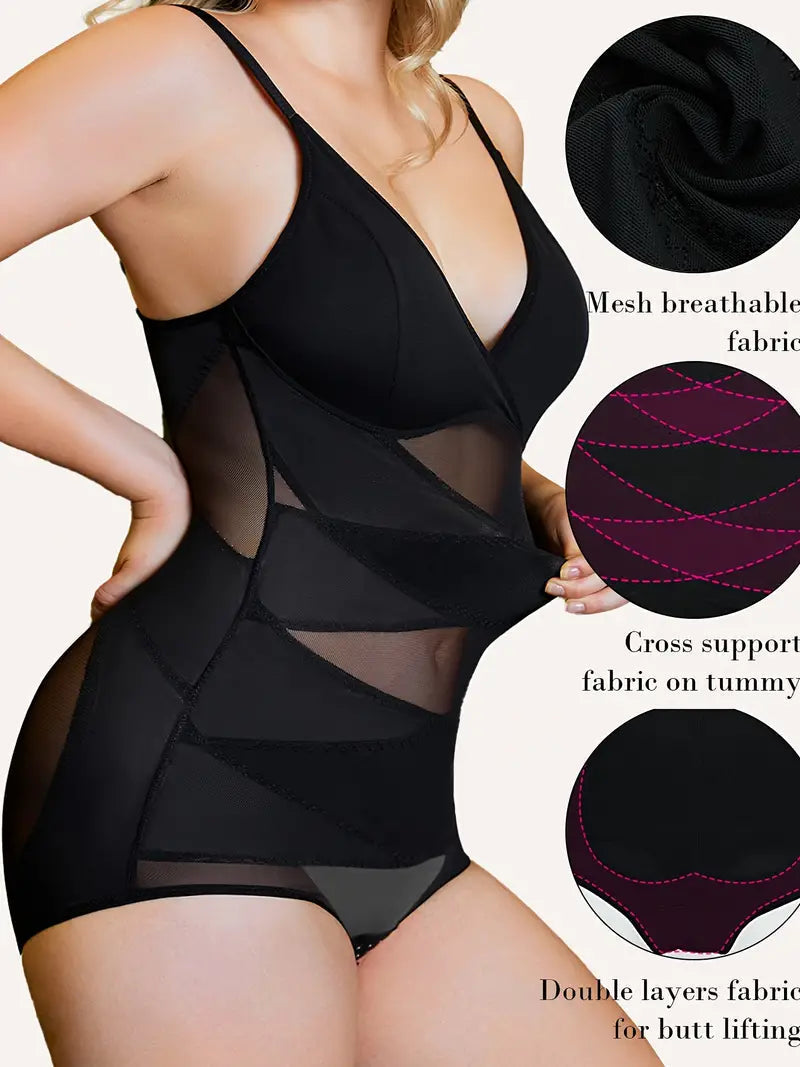 V Neck Built in Bra Mesh Breathable Shapewear