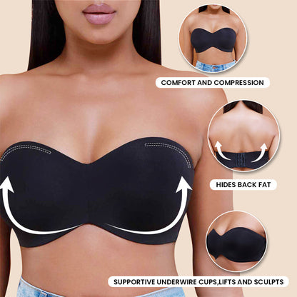 ®Full Support Non-Slip Convertible Bandeau Bra-Black+Nude