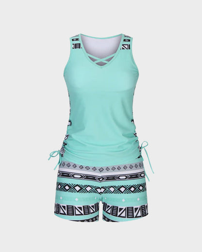 ⏰LAST DAY 50% OFF - Miraclesuit Women's Tummy Control Tankini Set with Built-In Bra – Flattering Boho Swimwear with Shorts