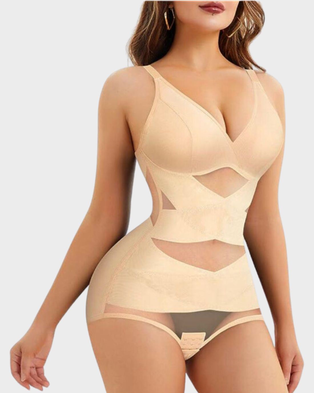 V Neck Built in Bra Mesh Breathable Shapewear