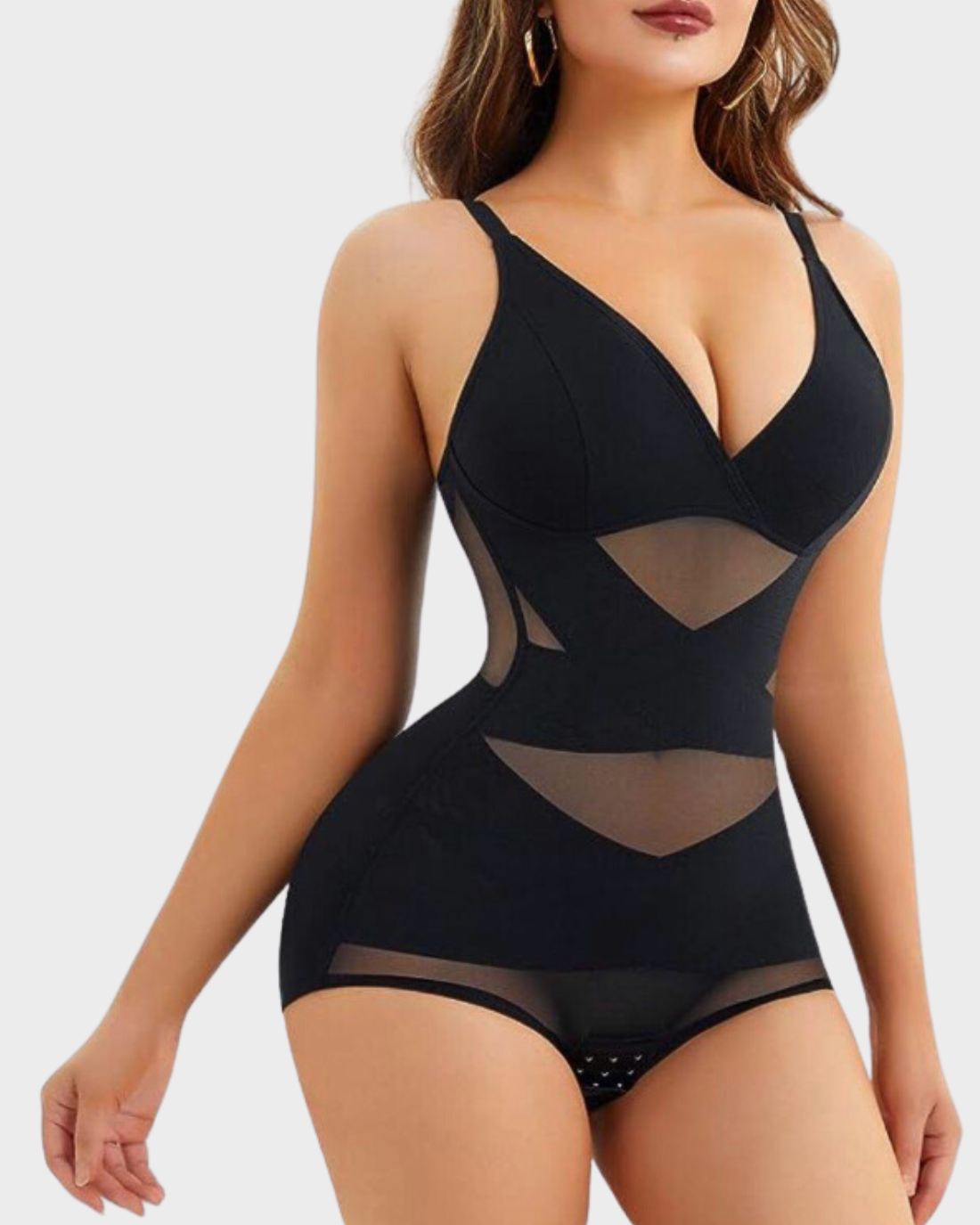 V Neck Built in Bra Mesh Breathable Shapewear