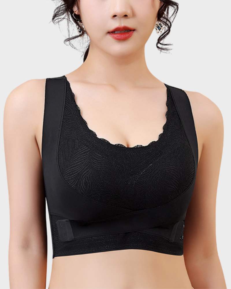 Lace Seamless Lift Sports Bra With Front Cross Side Buckle