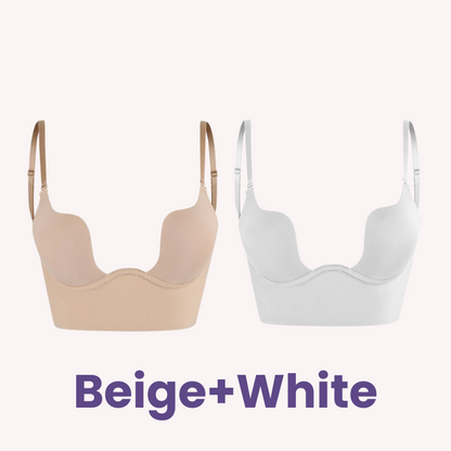 Low Back Secret Plunge Bra - Black+Beige+White (3 Pack)