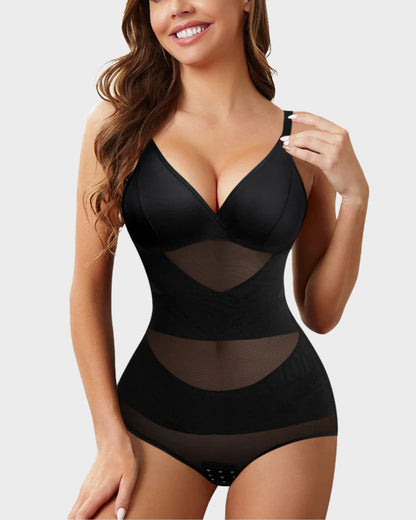 V Neck Built in Bra Mesh Breathable Shapewear