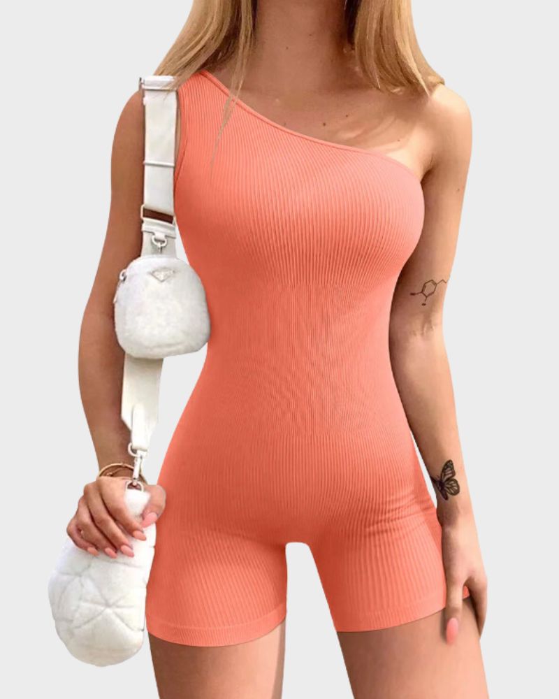 Asymmetric Ribbed One Shoulder Bodysuit