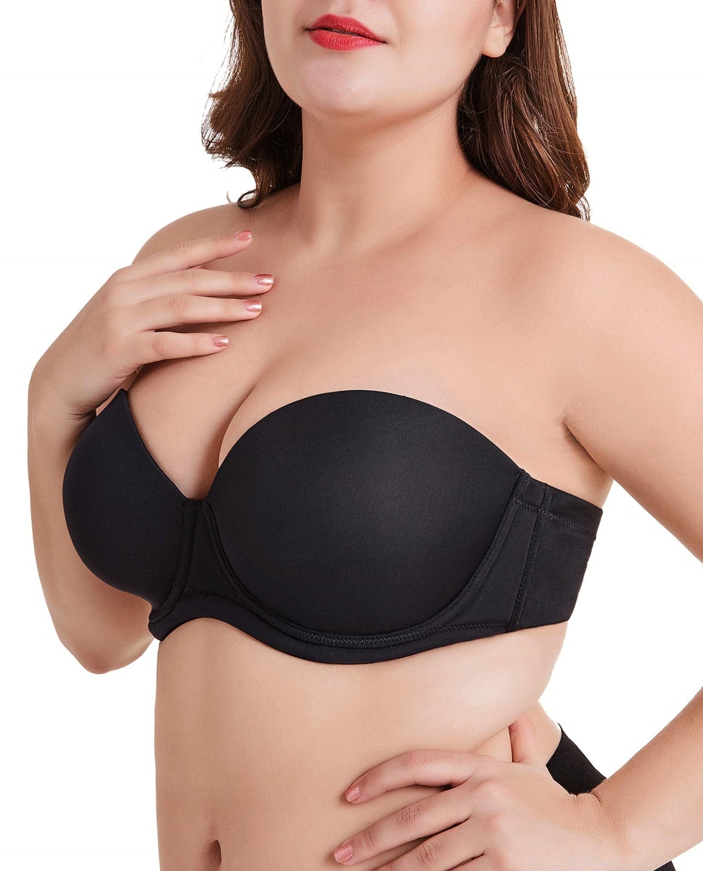 Plus Size Women's Underwire Contour Multiway Full Coverage Strapless Bra-BLACK