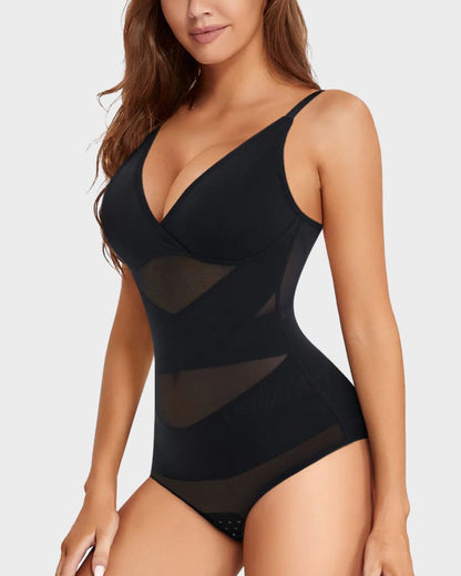 V Neck Built in Bra Mesh Breathable Shapewear