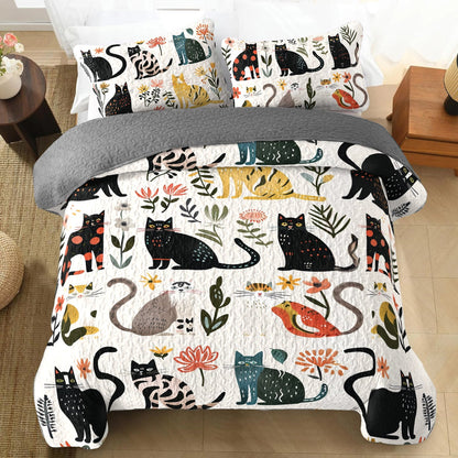 CozyCloud™ Herbal Kitty Haven 3-Piece Quilted Bedding Set