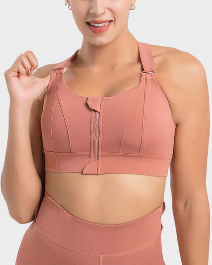 Women's High Impact Sports Bra Plus Size Zip-Front Shock Absober