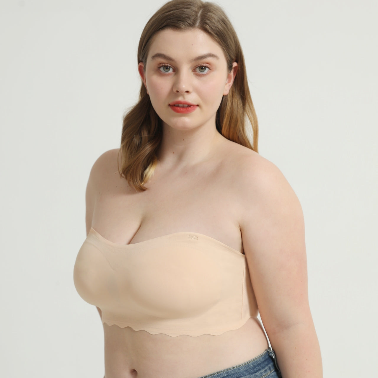 PLUS SIZE STRAPLESS INVISIBLE PUSH UP BRA - 2PCS(Beige+Black)