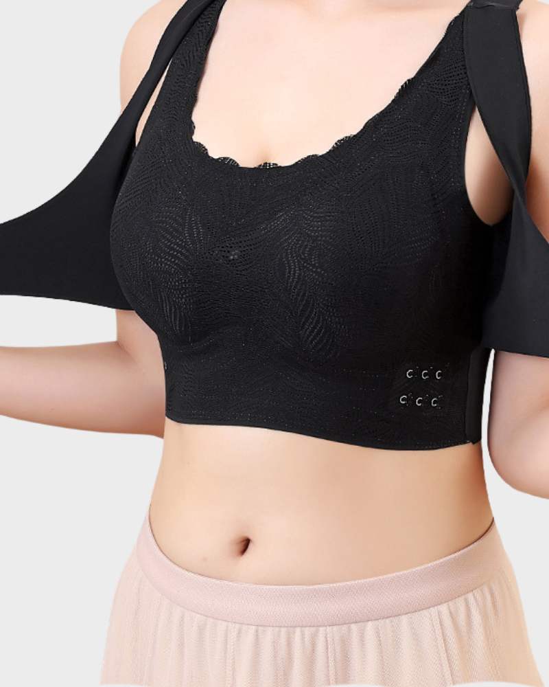 Lace Seamless Lift Sports Bra With Front Cross Side Buckle