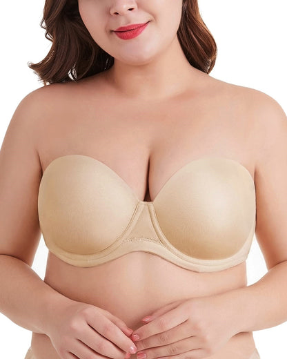 Plus Size Women's Underwire Contour Multiway Full Coverage Strapless Bra-BEIGE