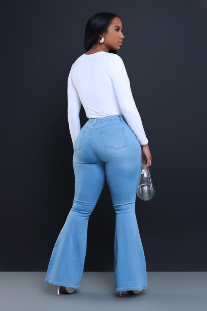 High Waist Slim Stretch Flared Jeans