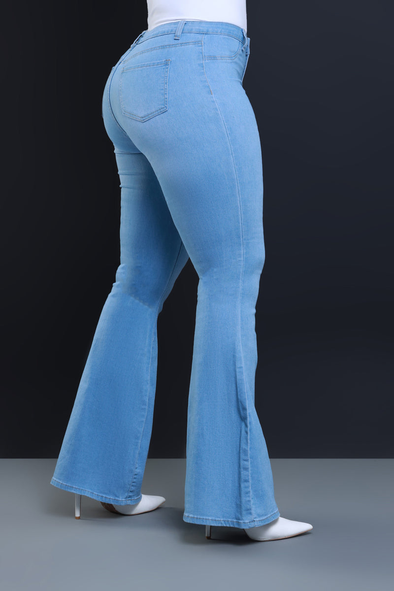 High Waist Slim Stretch Flared Jeans