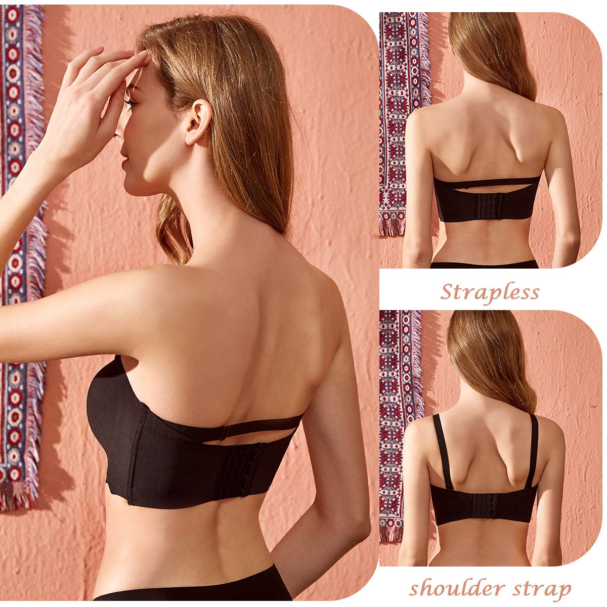 Plus Size Strapless Invisible Push Up Bra (Buy 1 Get 1 Free)-2PCS Beige+Black