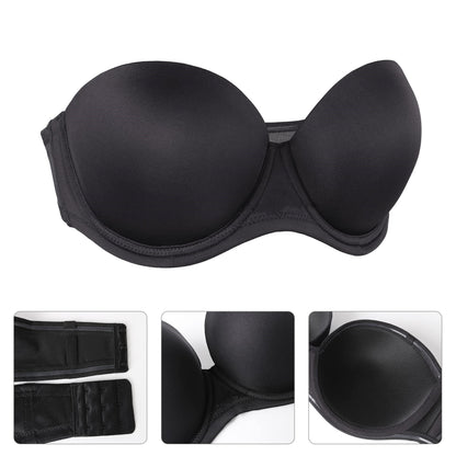 Plus Size Women's Underwire Contour Multiway Full Coverage Strapless Bra-BLACK