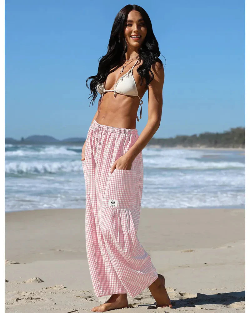 Women’s Loose Plaid Wide Leg Pants with Pockets