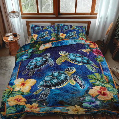 CozyCloud™ Hibiscus Turtle 3-Piece Quilted Bedding Set