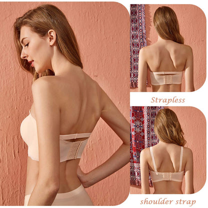 Plus Size Strapless Invisible Push Up Bra (Buy 1 Get 1 Free)-2PCS Beige+Black