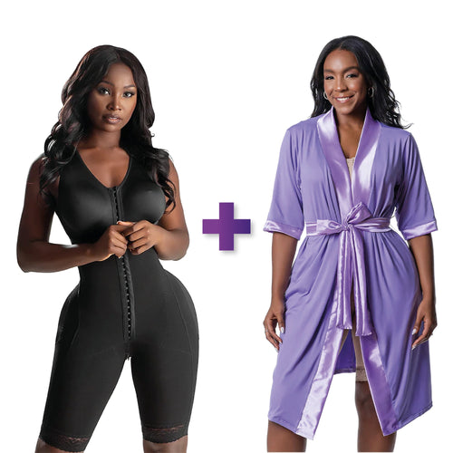 BBL & Lipo | Stage 1 Faja Colombiana Post Surgery| With Bra + Post Surgery Recovery Night Gown Robe with Drain Pockets | ¾ Sleeves