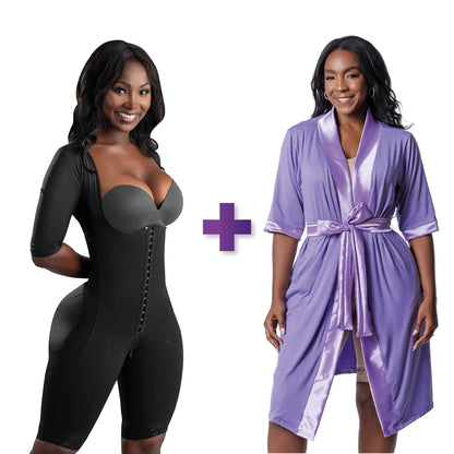 BBL & Lipo | Stage 1 Faja Colombiana Post Surgery | With Sleeves + Post Surgery Recovery Night Gown Robe with Drain Pockets | ¾ Sleeves