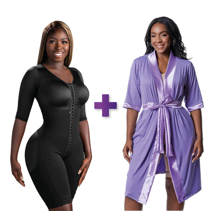 BBL & Lipo | Stage 1 Faja Colombiana Post-Op | Full Body + Post Surgery Recovery Night Gown Robe with Drain Pockets | ¾ Sleeves