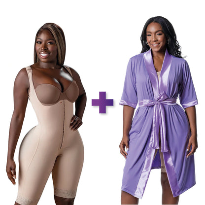 BBL & Lipo | Stage 1 Faja Colombiana Post-Op | No Bra + Post Surgery Recovery Night Gown Robe with Drain Pockets | ¾ Sleeves