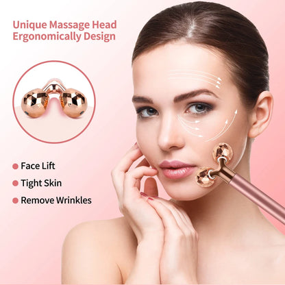 (2in1) Face Massager 3D Roller & 24K Facial Pulse T Shape Massager| Skin Care Tools