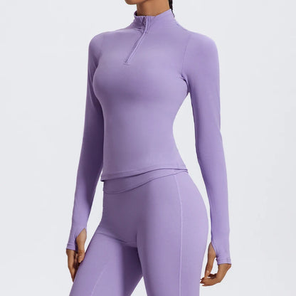 Carethier High Collar Sports Shirt – Quick-Dry Long Sleeve Yoga Top