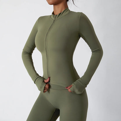 Carethier Elastic Running Jacket – Quick-Dry Long Sleeve Workout Coat