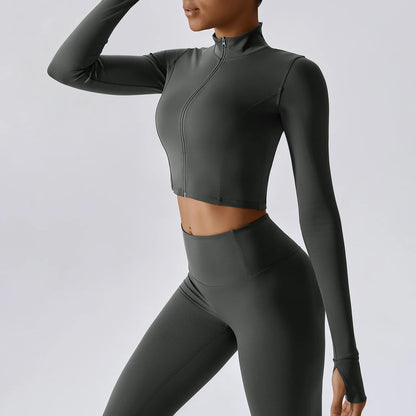 Tight Fit Sports Jacket – Elastic Zip-Up Yoga & Running Wear
