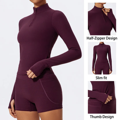 Carethier High Collar Sports Shirt – Quick-Dry Long Sleeve Yoga Top