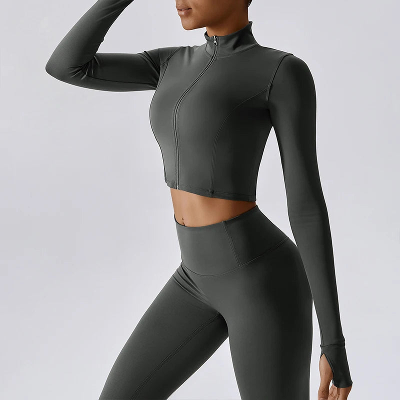 Tight Fit Sports Jacket – Elastic Zip-Up Yoga & Running Wear