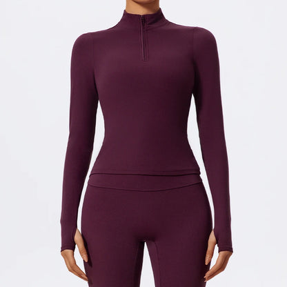 Carethier High Collar Sports Shirt – Quick-Dry Long Sleeve Yoga Top