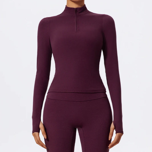Carethier High Collar Sports Shirt – Quick-Dry Long Sleeve Yoga Top