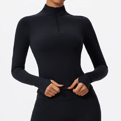 Carethier High Collar Sports Shirt – Quick-Dry Long Sleeve Yoga Top