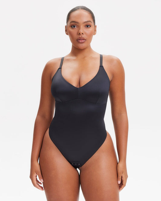 SatinSculpt V-neck Bodysuit Thong