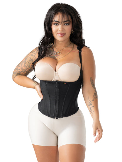 Snatched Body Vest Underbust Corset | Waist Cincher Shapewear with Straps & Front Zipper