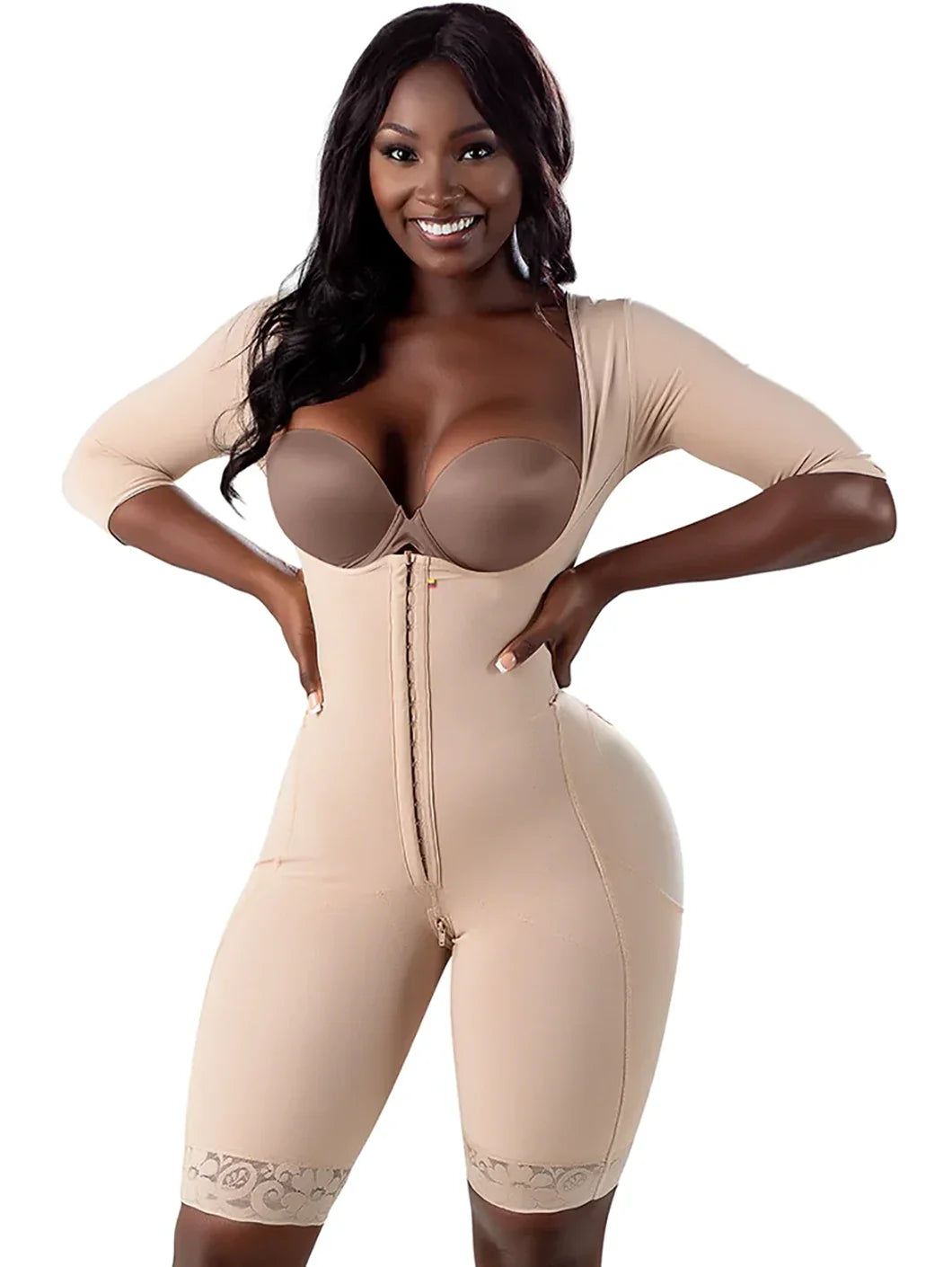 Snatched Body Faja Colombiana Post Surgery with Sleeves - Stage 1 Arm Shaper, Compression, Waist Shrinking Technology, Open Bust Design - Bodysuit