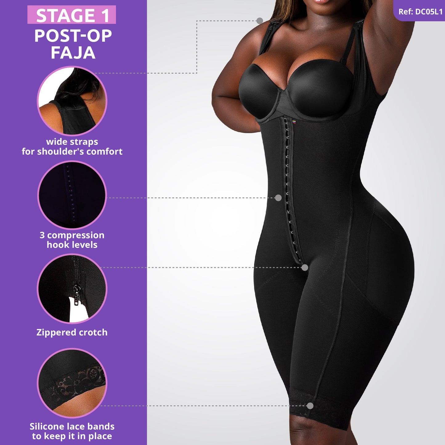 Stage 1 Faja Colombiana for Wide Hips and Booty | Open Bust
