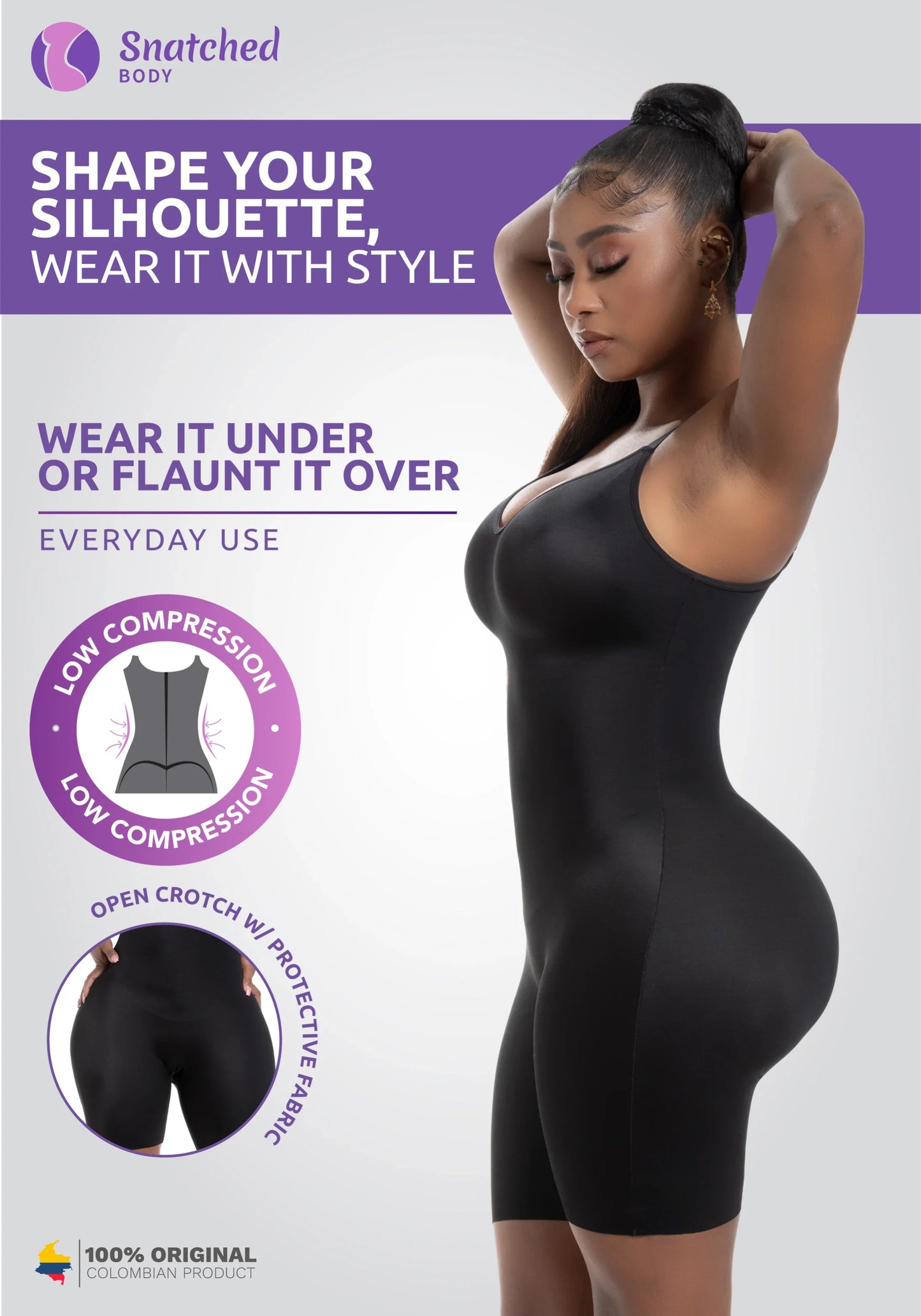 SNATCHED BODY Comfy Tummy Control Shapewear Bodysuit Mid Thigh With Built-In Bra Adjustable Straps Breathable Fabric for Everyday Use
