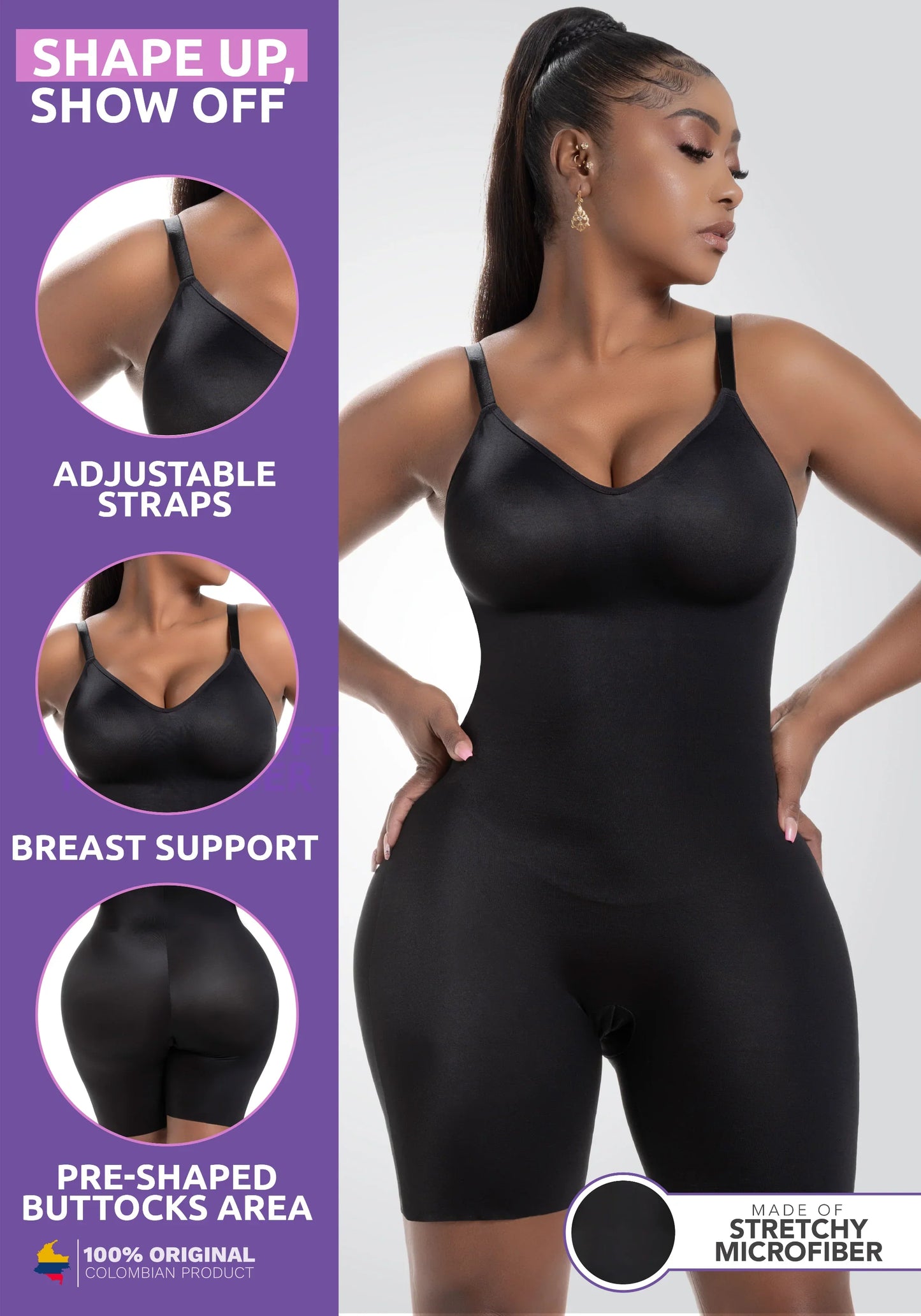 SNATCHED BODY Comfy Tummy Control Shapewear Bodysuit Mid Thigh With Built-In Bra Adjustable Straps Breathable Fabric for Everyday Use