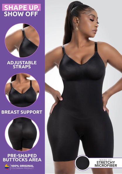 SNATCHED BODY Comfy Tummy Control Shapewear Bodysuit Mid Thigh With Built-In Bra Adjustable Straps Breathable Fabric for Everyday Use