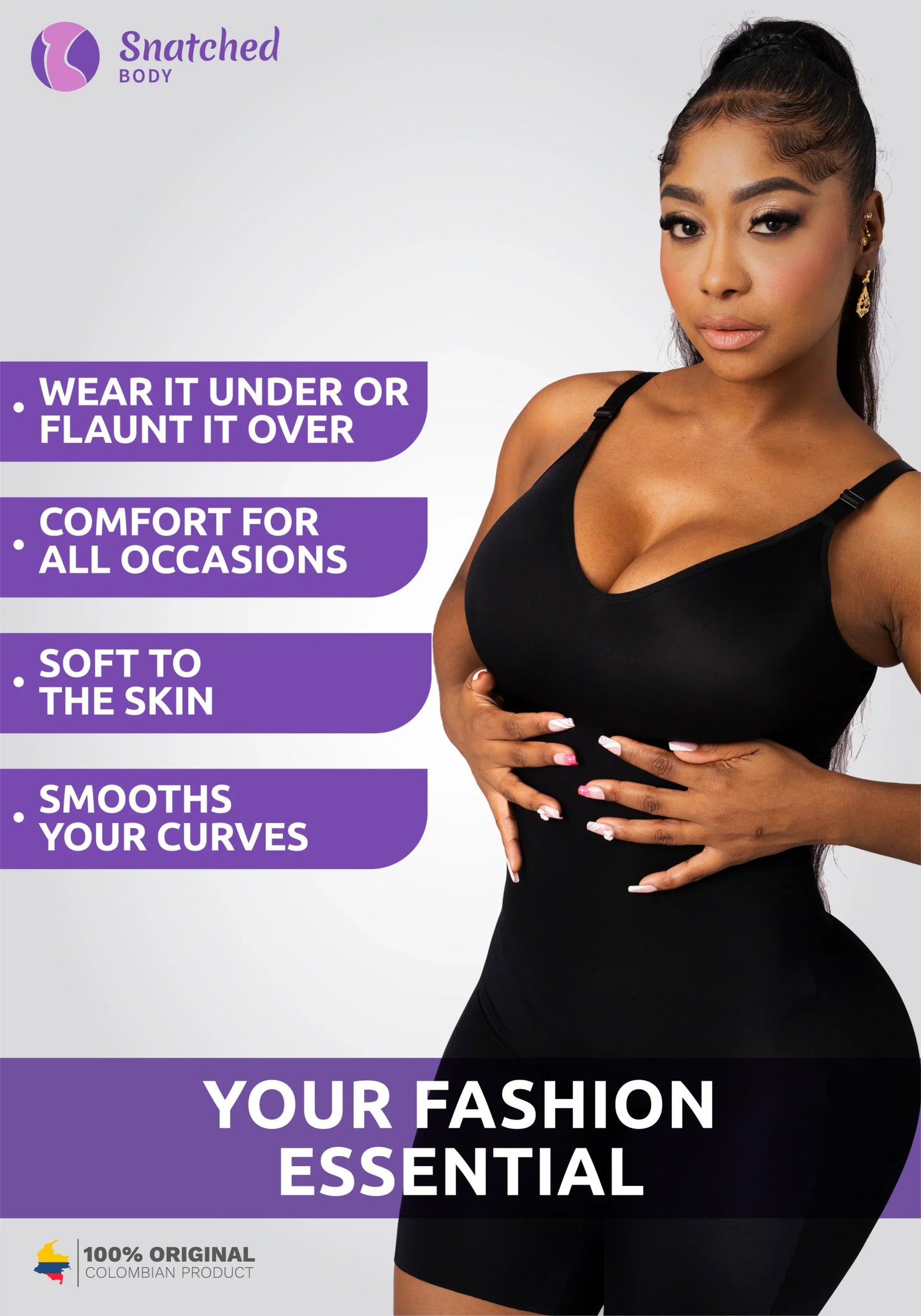 SNATCHED BODY Comfy Tummy Control Shapewear Bodysuit Mid Thigh With Built-In Bra Adjustable Straps Breathable Fabric for Everyday Use