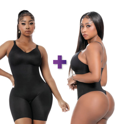 Comfy Tummy Control Shapewear Bodysuit Mid Thigh With Built-In Bra | Daily Use + Tummy Control Bodysuit Shapewear Thong With Built-In Bra | Daily Use | Pack Exclusivo