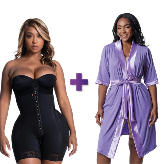 BBL & Lipo | Stage 3 Faja Colombiana Shapewear | Strapless + Post Surgery Recovery Night Gown Robe with Drain Pockets | ¾ Sleeves